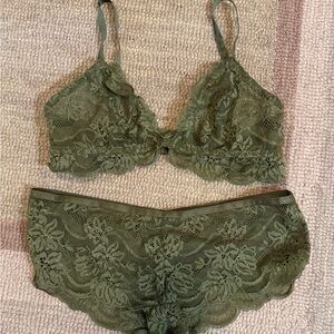 Free People Olive Lace Lover Bralette & Lace Brief Set XS
